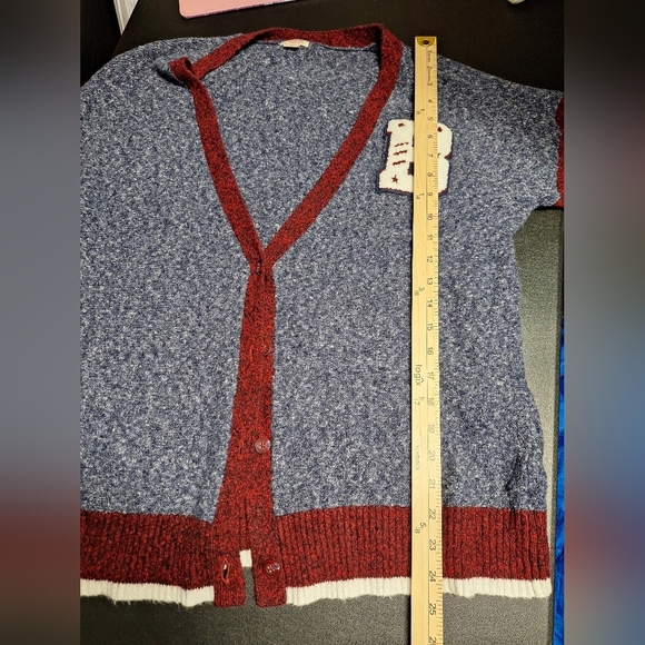 Women's Blue and Red Cardigan Sweater Preppy 60s Dance Vibes. Costume - Picture 8 of 8